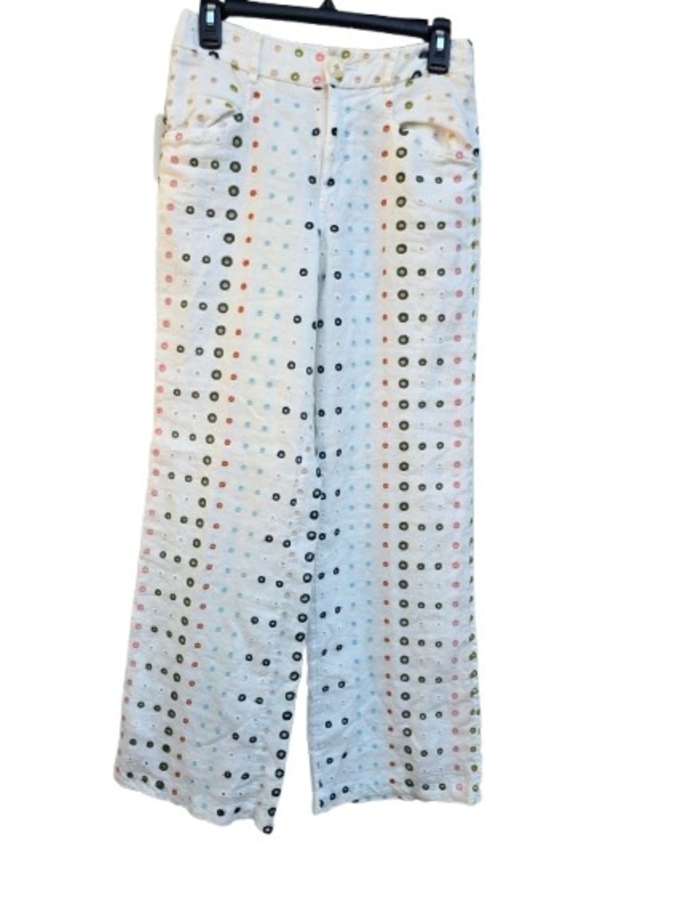 Anthropologie White Wide Leg Eyelet Dot Pants Size 2